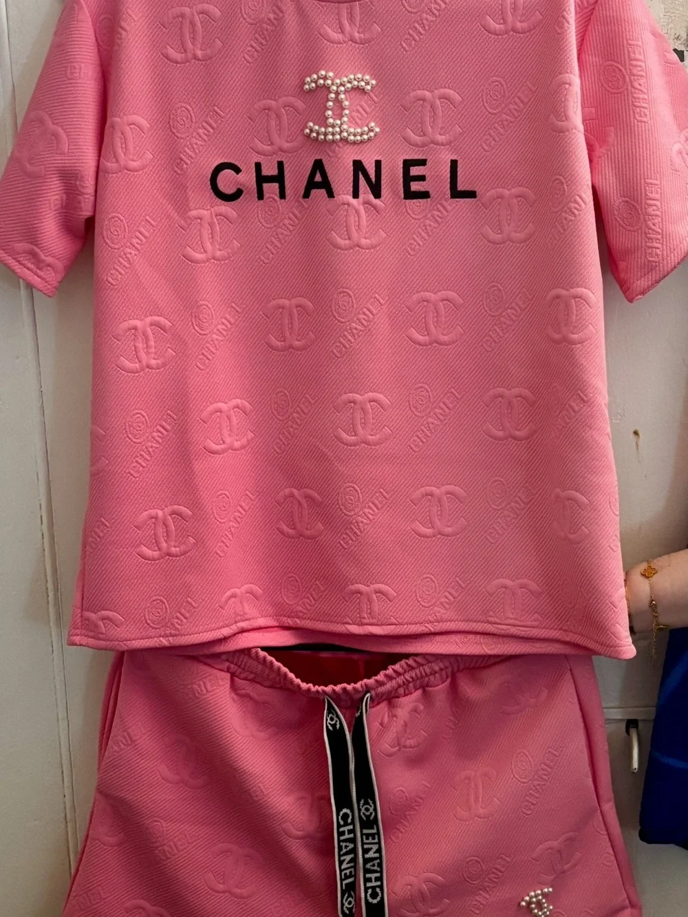 2 piece  Pink Pearl-Logo Embossed Lounge Set